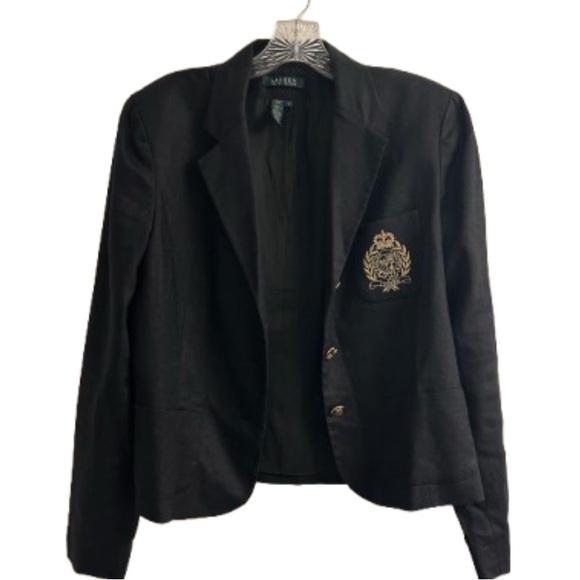 Lauren Ralph Lauren Linen Monte Carlo Crested Old Money Blazer Size 12 - Picture 4 of 15
